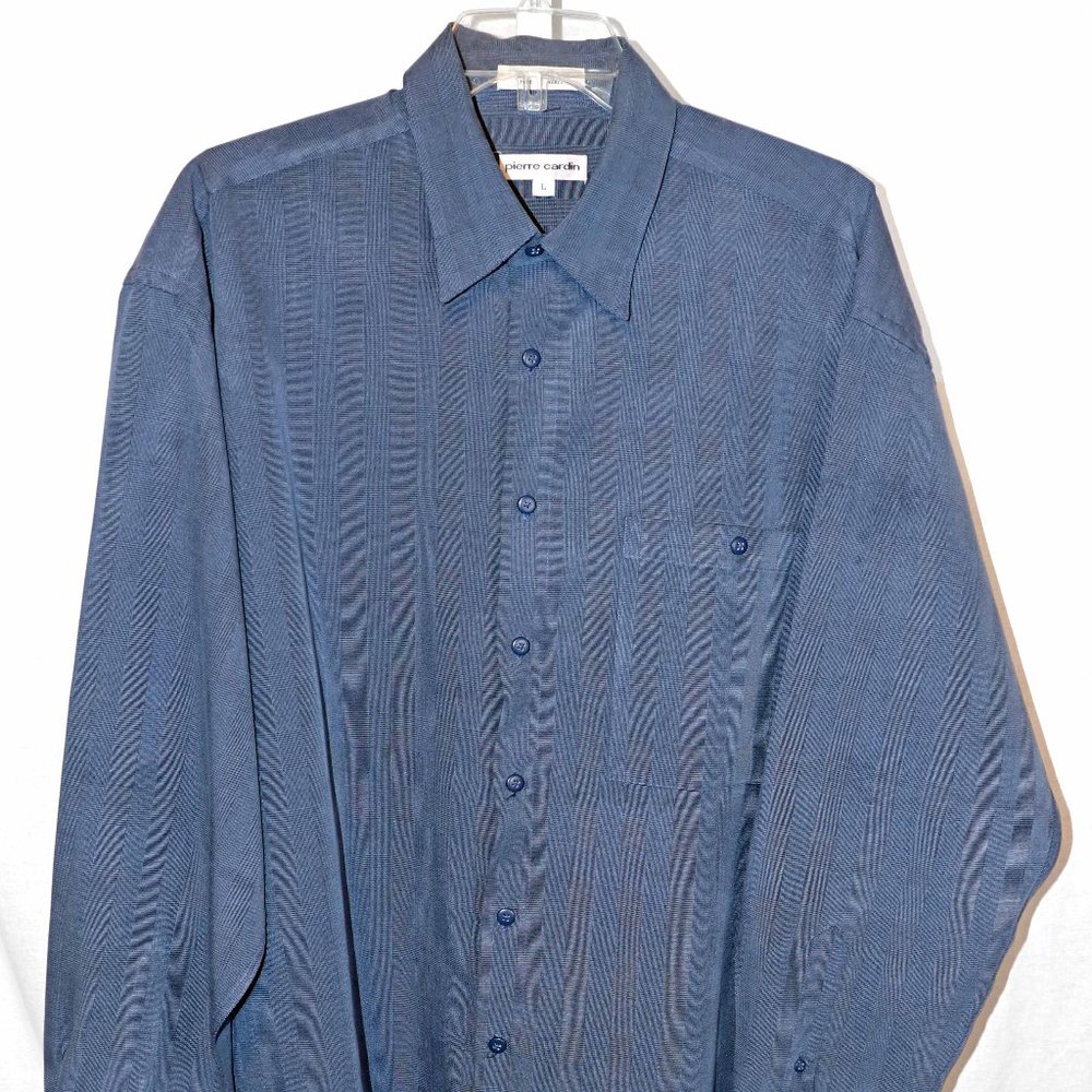 Vintage Pierre Cardin Blue Crosshatch L/S Casual Button-up Shirt Size L EUC
